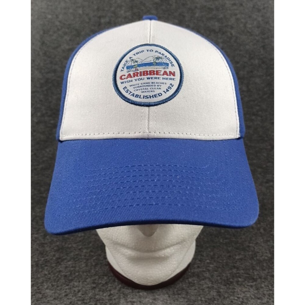 Caribbean Wish You Were Here White Blue Snap Back Embroidered Hat NWT